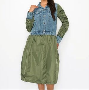 Babaton Denim Green Nylon Jacket Dress Unique Medium Womens